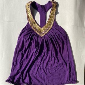 Bra Tops Purple/Gold Racerback built in shelf bra